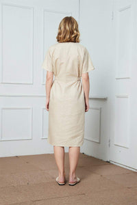 Linen dress, beige linen dress, midi linen dress, wrap linen dress, summer Dress, pockets dress C1425