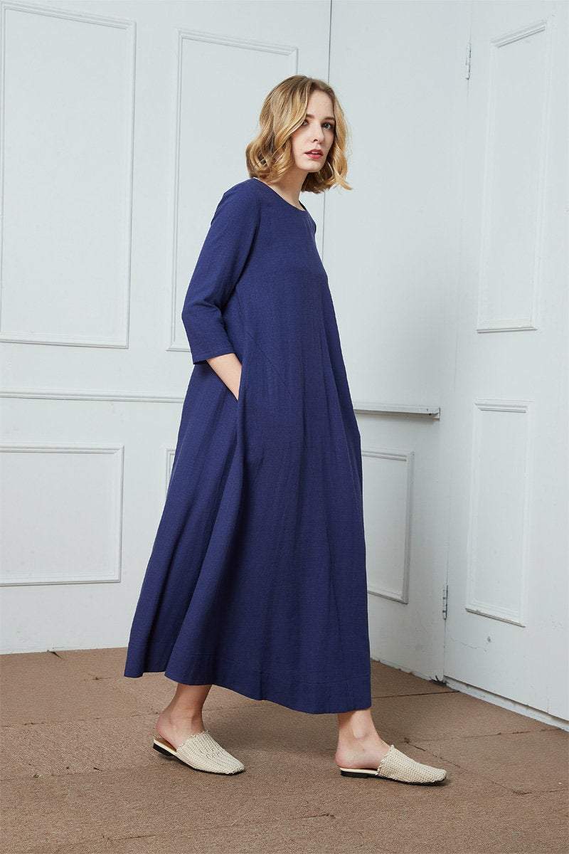 Linen dress, maxi linen dress, loose linen dress, summer dress, blue linen dress, dress with pockets C1420