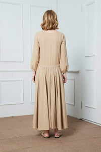 Linen dress, maxi linen dress, drawstring waist dress, oversize linen dress, long linen dress, dress with pockets C1428