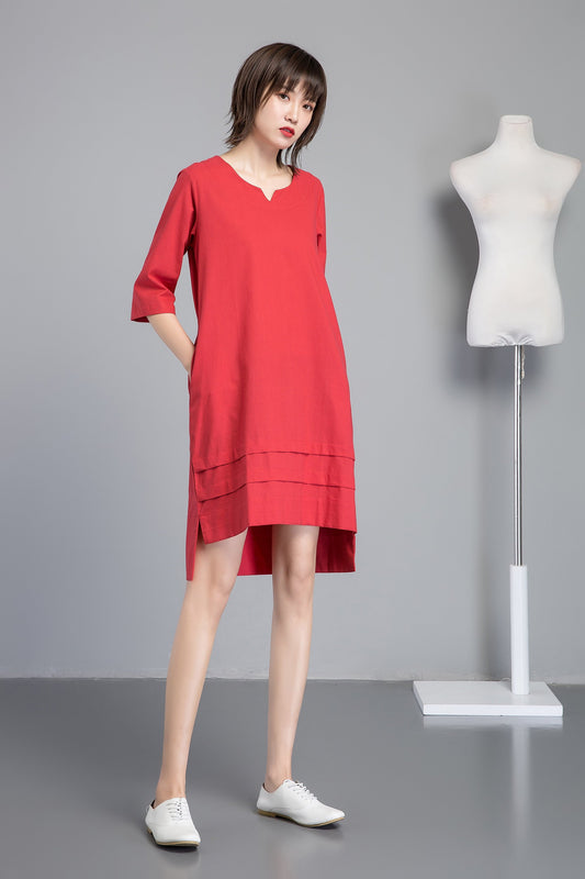 summer women linen dress with loose waist C1259