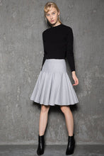 Load image into Gallery viewer, wool skirt, gey skirt, Skater skirt, winter skirt, tea length skirt, pleated skirt, womens skirts, mini skirt, handmade skirt C731
