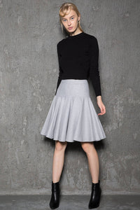 wool skirt, gey skirt, Skater skirt, winter skirt, tea length skirt, pleated skirt, womens skirts, mini skirt, handmade skirt C731