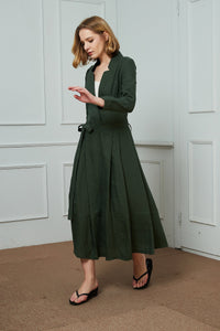 Green linen dress, long linen dress, pockets dress, belt dress, linen dress, womens dresses  C1471