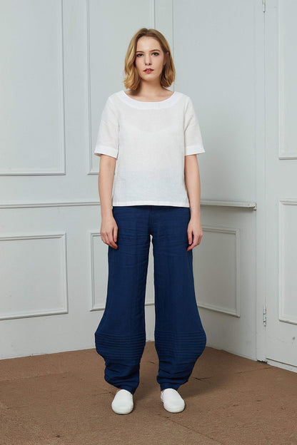 Linen Personalized pants, blue linen pants, womens linen pants, wide leg pants, linen casual pants