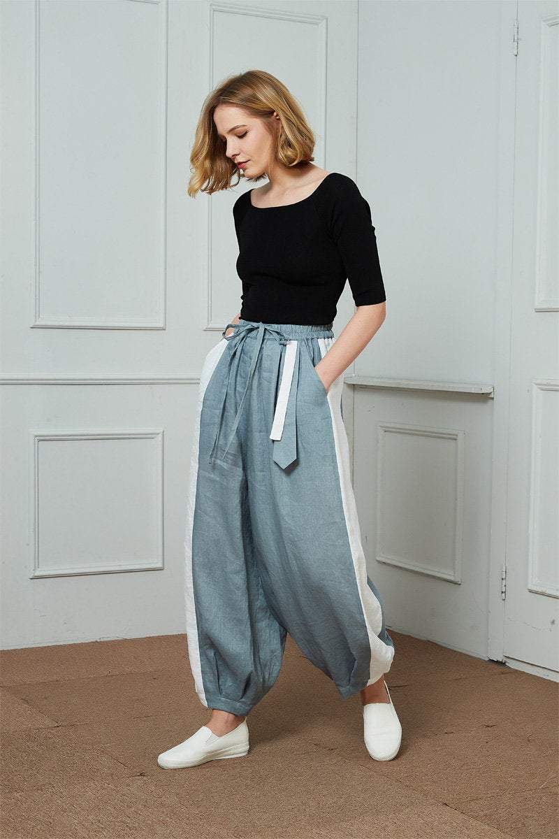 Oversize Linen Lantern Pants, Stylish Harem Pants for Women, Casual  Drawstring Elastic Waist Pants, Street Chic Sport Harem Pant C1460