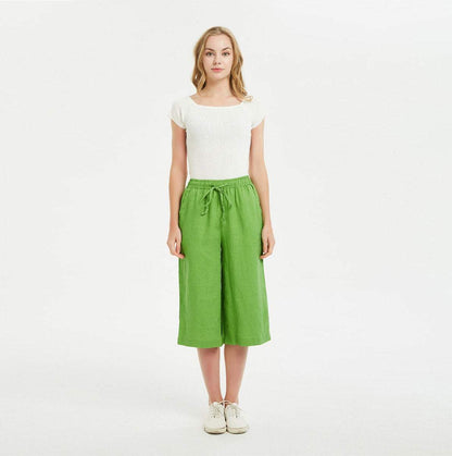 Linen Culotte Pants, Linen Pants with Elastic Waistband, Linen Pants for Woman, Linen Pants, Linen Wide Leg Pants, Culottes for Women C1480