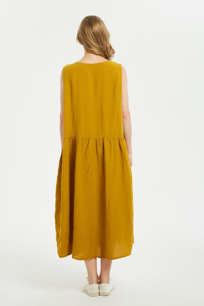 Linen dress, oversized linen dress, Linen round neckline sleeveless long dress, sleeveless linen tank dress, womens dress for summer C1485