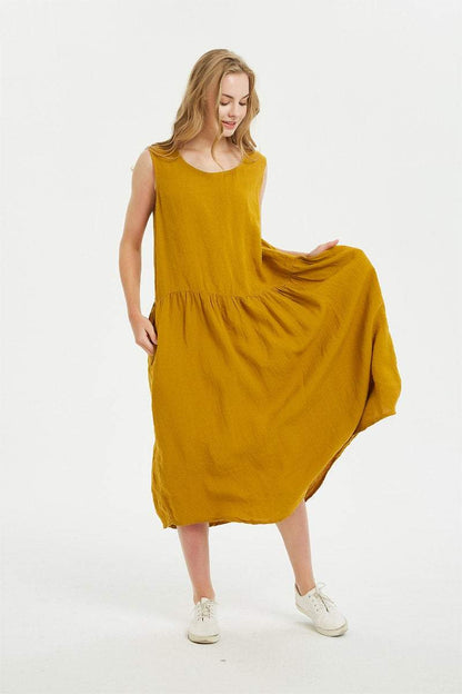 Linen dress, oversized linen dress, Linen round neckline sleeveless long dress, sleeveless linen tank dress, womens dress for summer C1485