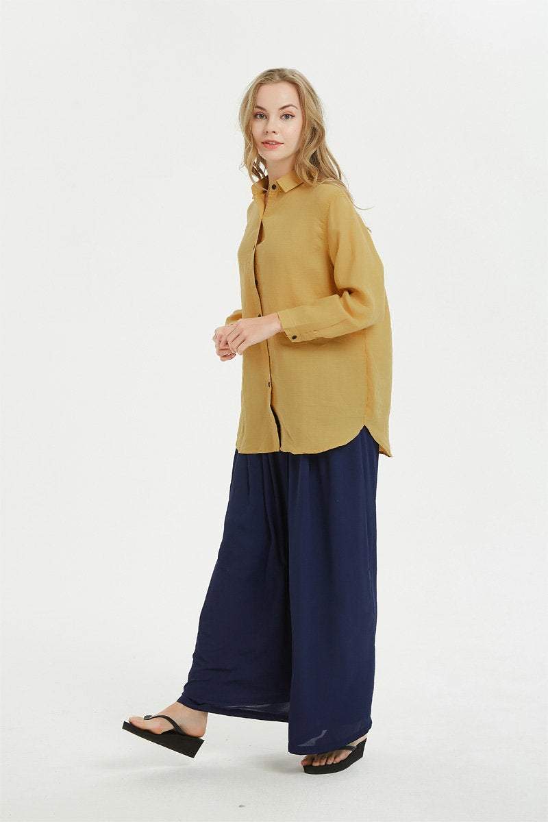linen long sleeve uneven hem shirt C1484