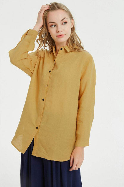 linen long sleeve uneven hem shirt C1484