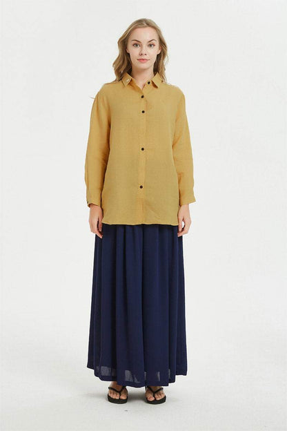 linen long sleeve uneven hem shirt C1484