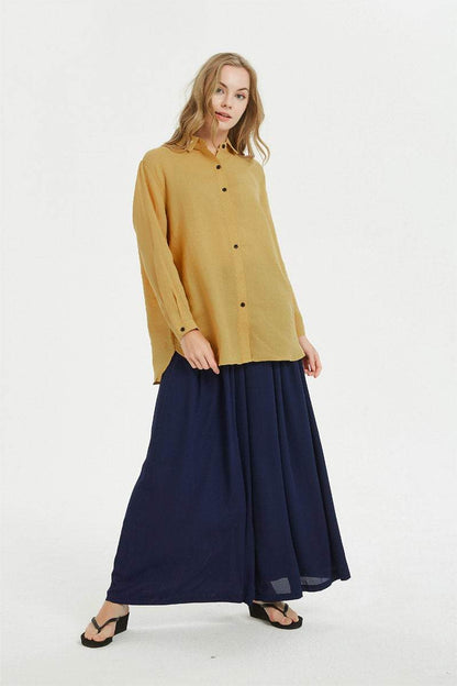 linen long sleeve uneven hem shirt C1484