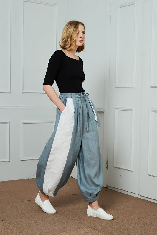 Oversize Linen Lantern Pants, Stylish Harem Pants for Women, Casual  Drawstring Elastic Waist Pants, Street Chic Sport Harem Pant C1460