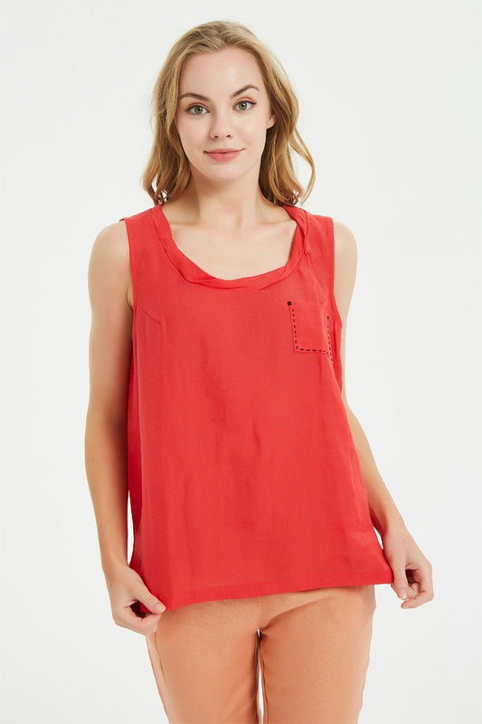 Linen Round Neck Tank Top, oversized linen top, linen cropped tank top, Loose linen tank top, Washed Linen top, simiple linen top C1481