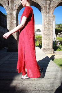 Linen dress, red linen dress, loose linen dress, womens linen dress, maxi linen dress, summer dress C1487