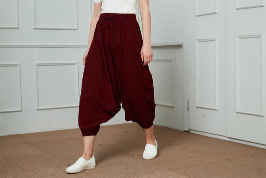 Harem Pants, linen pants, Harem Pants Women, red linen pants, linen casual pants, womens pants, Boho Pants, Hippie Pants C1458