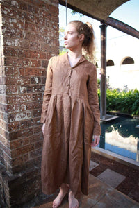 Brown linen dress, linen shirt dress, shirt dress women, simiple linen dress, womens shirt dress, linen casual dress C1493