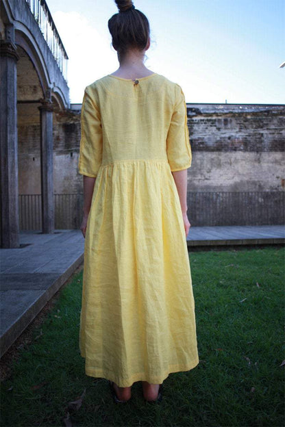 Yellow linen dress, linen dress, maxi dress, causal dress, pleated dress, Long linen dress, women dress, causal dress, pleated dress C1271