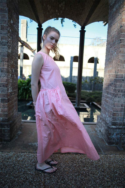 Pink dress, linen dress, pink linen dress, long linen dress, sleevelesss dress, womens dress, pockets dress, summer dress C1495