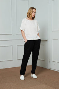 Linen top, Linen blouse, White linen shirt, Linen tee, Linen summer blouse, Short sleeve linen blouse, Summer linen top C1466-1