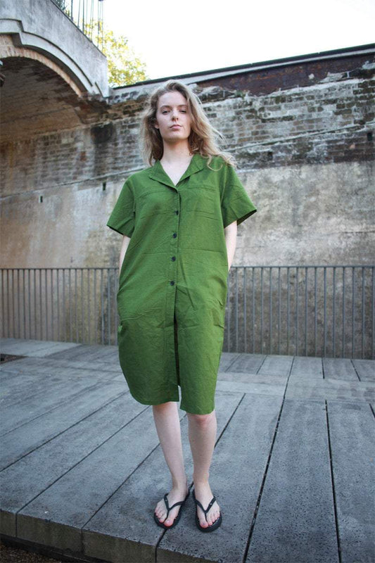 Linen shirt dress, loose linen shirt dress, linen knee dress, linen dress, green linen dress, womens dresses C1499