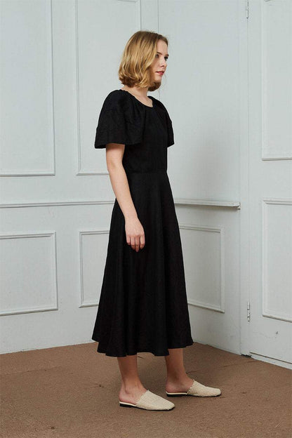 Linen dress, black dress, black linen dress, midi linen dress, womens dresses, long linen dress, summer dress, linen clothing C1475