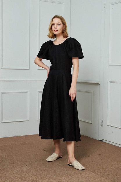 Linen dress, black dress, black linen dress, midi linen dress, womens dresses, long linen dress, summer dress, linen clothing C1475
