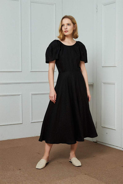 Linen dress, black dress, black linen dress, midi linen dress, womens dresses, long linen dress, summer dress, linen clothing C1475