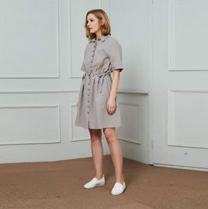 linen dress, gray linen dress, buttons linen dress, midi linen dress, fashion linen dress, linen dress for women C1455