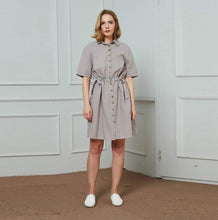 Load image into Gallery viewer, linen dress, gray linen dress, buttons linen dress, midi linen dress, fashion linen dress, linen dress for women C1455
