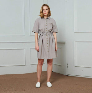 linen dress, gray linen dress, buttons linen dress, midi linen dress, fashion linen dress, linen dress for women C1455