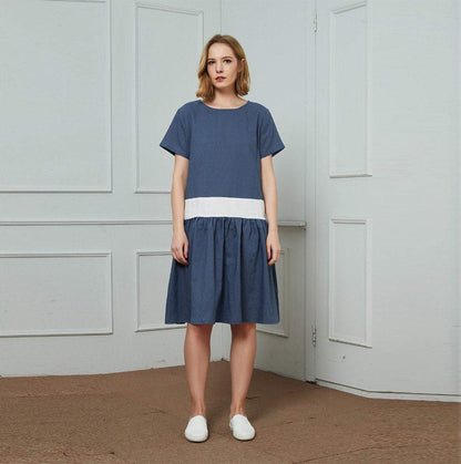 linen dress, blue and white linen dress, midi linen dress, dress for women, casual dress, loose linen dress, handmade linen dress C1459