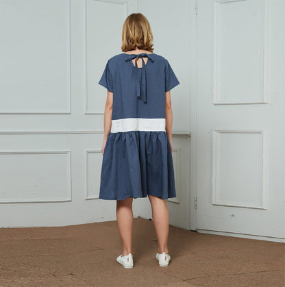 linen dress, blue and white linen dress, midi linen dress, dress for women, casual dress, loose linen dress, handmade linen dress C1459