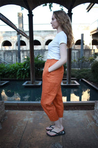 Orange linen pants, orange pants, summer pants, linen pants, tapered pants, casual pants, womens pants, cuatom pants C1472