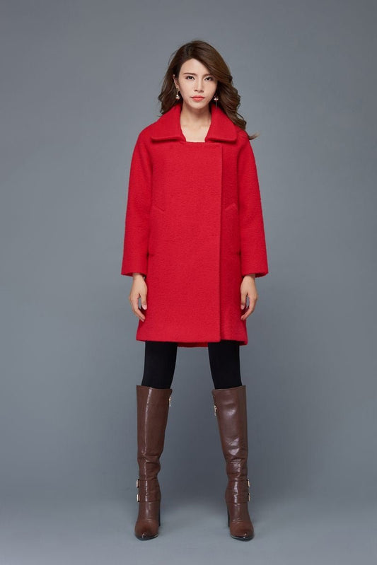 Red wool coat, womens wool coats, wool coat, winter wool coat, womens jackets, warm wool coat, Short wool coat, loose coat C960