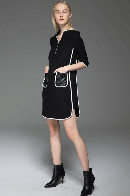 Chanel Style Dress - Black Wool Mini Dress  C778