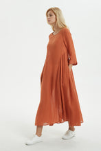 Load image into Gallery viewer, orange dress for summer -  women dress with pockets- loose &amp; casual dress, midi sleeve dress - maxi linen dress, gift for her C1276
