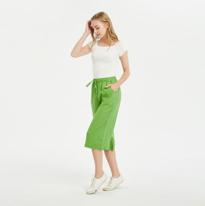 Linen Culotte Pants, Linen Pants with Elastic Waistband, Linen Pants for Woman, Linen Pants, Linen Wide Leg Pants, Culottes for Women C1480