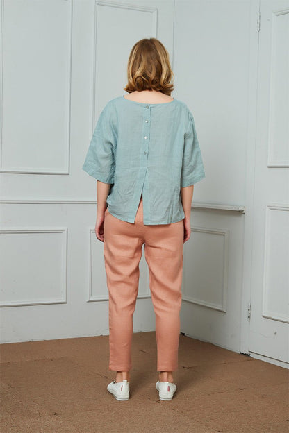 Classic minimal linen pants, Women's trousers with an elastic waist, Tapered Linen Pants with pocket, Linen pantaloons, Mid rise waist C1477