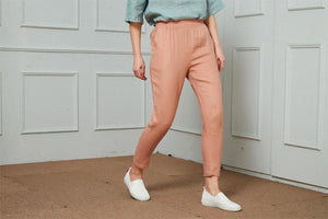 Classic minimal linen pants, Women's trousers with an elastic waist, Tapered Linen Pants with pocket, Linen pantaloons, Mid rise waist C1477