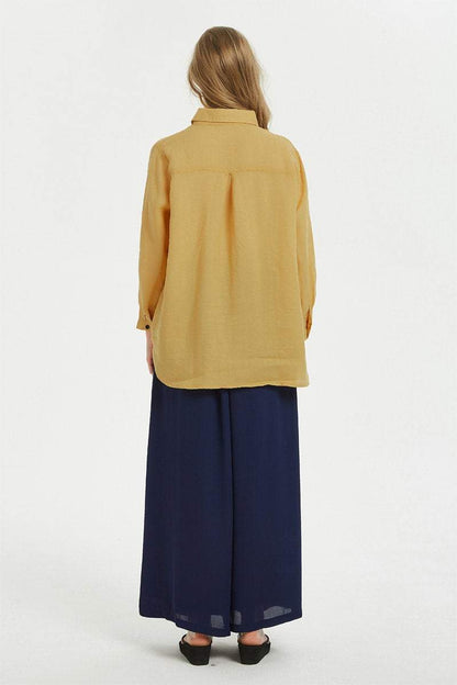 linen long sleeve uneven hem shirt C1484