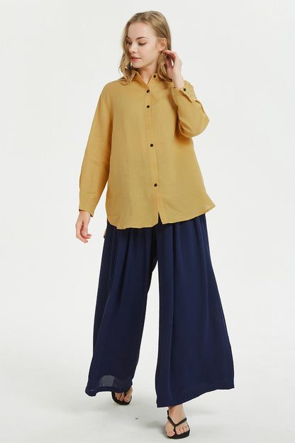 linen long sleeve uneven hem shirt C1484