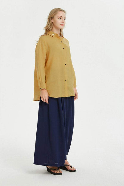 linen long sleeve uneven hem shirt C1484