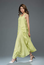 Load image into Gallery viewer, lime green linen dress, linen dress, long linen dress, maxi dress, sleeveless dress, womens dress C920
