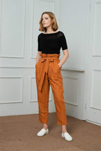 Load image into Gallery viewer, High-Waisted Linen Pants, linen tapered pants with rope belt, womens linen pants, long linen pants C1421
