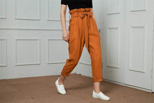 Load image into Gallery viewer, High-Waisted Linen Pants, linen tapered pants with rope belt, womens linen pants, long linen pants C1421
