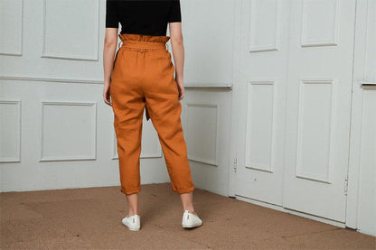 High-Waisted Linen Pants, linen tapered pants with rope belt, womens linen pants, long linen pants C1421