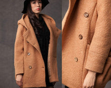 Load image into Gallery viewer, plus size coat, winter coat, pea coat, hooded wool coat, brown coat, womens coats, wollmantel, wool duffle coat, winter coat hood, coat C381
