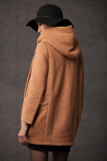 plus size coat, winter coat, pea coat, hooded wool coat, brown coat, womens coats, wollmantel, wool duffle coat, winter coat hood, coat C381