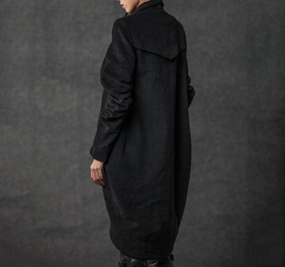 winter coat, trench coat, coat, jacket, wool coat, black jacket, womens coats, long coat, asymmetrical coat, black winter coat  (C026 BLACK)